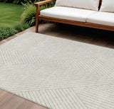 8' X 10' Ivory And Pale Beige Geometric Washable Indoor Outdoor Area Rug