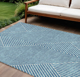 8' X 10' Teal Blue And Ivory Geometric Washable Indoor Outdoor Area Rug