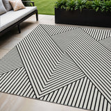 5' X 8' White And Black Geometric Washable Indoor Outdoor Area Rug