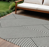 8' X 10' White And Black Geometric Washable Indoor Outdoor Area Rug