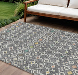 8' X 10' Gray Ivory And Gold Geometric Washable Indoor Outdoor Area Rug