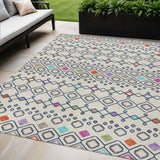 5' X 8' Linen Pink And Orange Geometric Washable Indoor Outdoor Area Rug