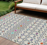 8' X 10' Linen Pink And Orange Geometric Washable Indoor Outdoor Area Rug