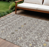 8' X 10' Taupe Gray And Gold Geometric Washable Indoor Outdoor Area Rug