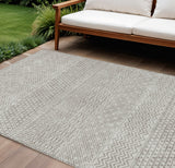 8' X 10' Beige And Ivory Chevron Washable Indoor Outdoor Area Rug
