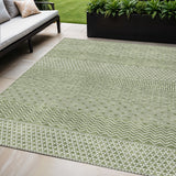5' X 8' Green And Ivory Chevron Washable Indoor Outdoor Area Rug