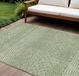 8' X 10' Green And Ivory Chevron Washable Indoor Outdoor Area Rug