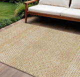 8' X 10' Gold And Ivory Chevron Washable Indoor Outdoor Area Rug
