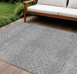 8' X 10' Gray And Silver Chevron Washable Indoor Outdoor Area Rug