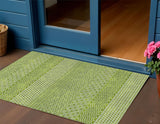 3' X 5' Lime Green And Ivory Chevron Washable Indoor Outdoor Area Rug