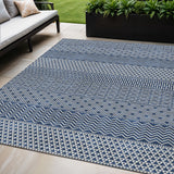 5' X 8' Navy Blue And Ivory Chevron Washable Indoor Outdoor Area Rug