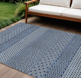 8' X 10' Navy Blue And Ivory Chevron Washable Indoor Outdoor Area Rug