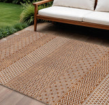 8' X 10' Orange And Ivory Chevron Washable Indoor Outdoor Area Rug