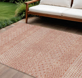 8' X 10' Salmon And Ivory Chevron Washable Indoor Outdoor Area Rug