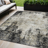 5' X 8' Black Ivory And Beige Abstract Washable Indoor Outdoor Area Rug