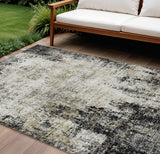 8' X 10' Black Ivory And Beige Abstract Washable Indoor Outdoor Area Rug