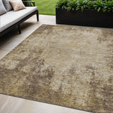 5' X 8' Brown And Beige Abstract Washable Indoor Outdoor Area Rug
