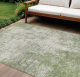 8' X 10' Green And Ivory Abstract Washable Indoor Outdoor Area Rug