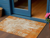 3' X 5' Orange And Ivory Abstract Washable Indoor Outdoor Area Rug