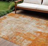 8' X 10' Orange And Ivory Abstract Washable Indoor Outdoor Area Rug