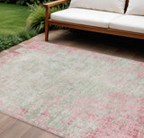 8' X 10' Pink And Ivory Abstract Washable Indoor Outdoor Area Rug