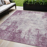 5' X 8' Plum And Ivory Abstract Washable Indoor Outdoor Area Rug