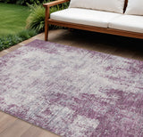 8' X 10' Plum And Ivory Abstract Washable Indoor Outdoor Area Rug