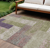 8' X 10' Green Purple And Pink Geometric Washable Indoor Outdoor Area Rug