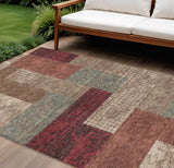 8' X 10' Brown And Terra Cotta Geometric Washable Indoor Outdoor Area Rug