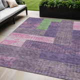 5' X 8' Purple Green And Pink Geometric Washable Indoor Outdoor Area Rug