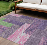 8' X 10' Purple Green And Pink Geometric Washable Indoor Outdoor Area Rug