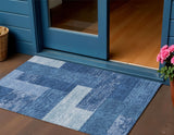 3' X 5' Navy Blue And Sky Blue Geometric Washable Indoor Outdoor Area Rug