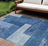 8' X 10' Navy Blue And Sky Blue Geometric Washable Indoor Outdoor Area Rug