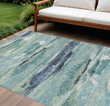 8' X 10' Sage Teal Blue And Navy Blue Abstract Washable Indoor Outdoor Area Rug