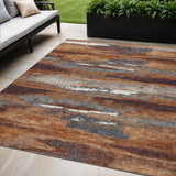 5' X 8' Copper Rust And Ivory Abstract Washable Indoor Outdoor Area Rug