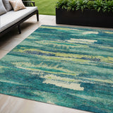 5' X 8' Emerald And Lime Green Abstract Washable Indoor Outdoor Area Rug