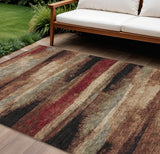 8' X 10' Brown Beige And Burgundy Abstract Washable Indoor Outdoor Area Rug