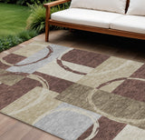 8' X 10' Brown And Ivory Geometric Washable Indoor Outdoor Area Rug