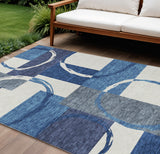 8' X 10' Blue And Ivory Geometric Washable Indoor Outdoor Area Rug