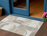 3' X 5' Ivory And Beige Geometric Washable Indoor Outdoor Area Rug