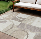 8' X 10' Ivory And Beige Geometric Washable Indoor Outdoor Area Rug