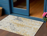 3' X 5' Gold And Ivory Abstract Washable Indoor Outdoor Area Rug