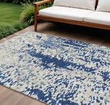 8' X 10' Navy Blue And Ivory Abstract Washable Indoor Outdoor Area Rug