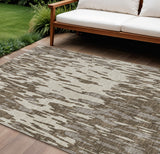 8' X 10' Brown And Ivory Abstract Washable Indoor Outdoor Area Rug