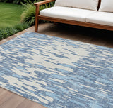 8' X 10' Denim Blue And Ivory Abstract Washable Indoor Outdoor Area Rug