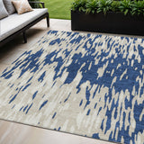 5' X 8' Navy Blue And Ivory Abstract Washable Indoor Outdoor Area Rug