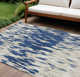 8' X 10' Navy Blue And Ivory Abstract Washable Indoor Outdoor Area Rug