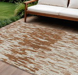 8' X 10' Orange And Ivory Abstract Washable Indoor Outdoor Area Rug