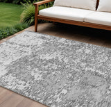 8' X 10' Gray And Ivory Abstract Washable Indoor Outdoor Area Rug