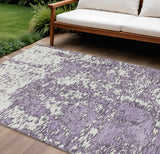 8' X 10' Lavender And Ivory Abstract Washable Indoor Outdoor Area Rug